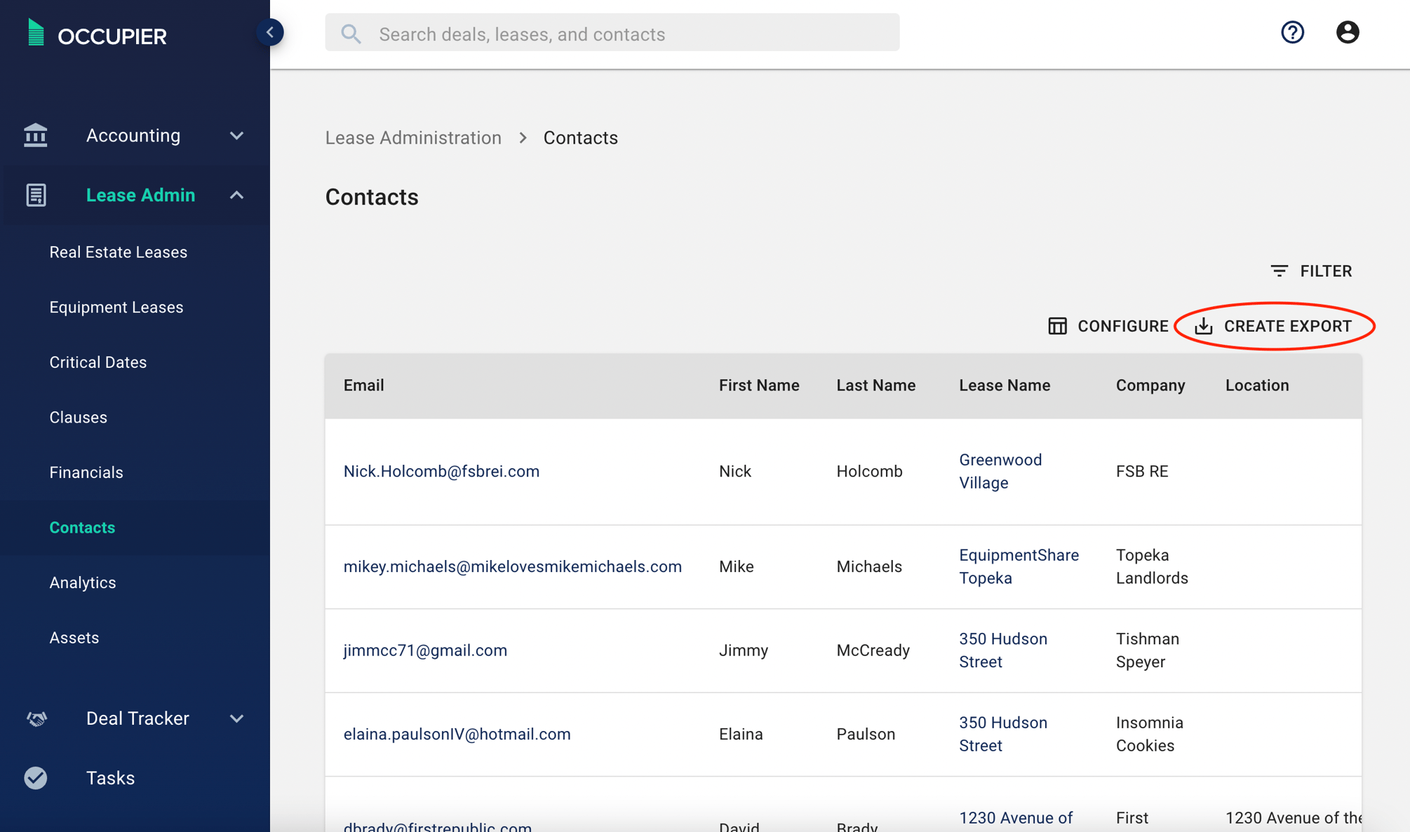 How to export the contacts tab