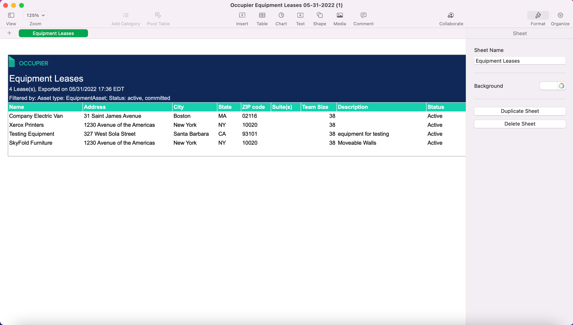 How do I export my equipment lease data?