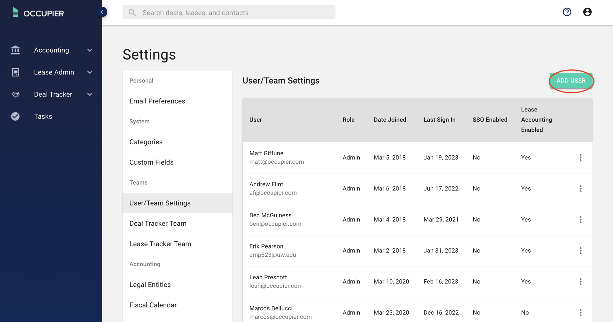 Adding Users to Occupier